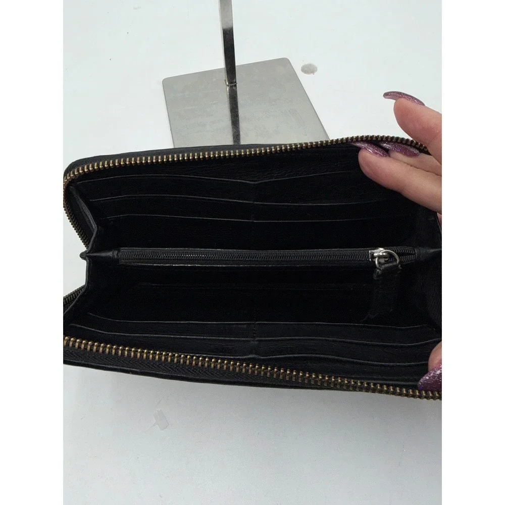 Elliott Lucca Black Woven Leather Zip Around Wallet with Exterior Pocket